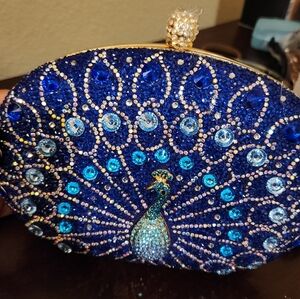 Peacock Blue and Gold Crystal Purse/ Clutch Brand New In Packing
